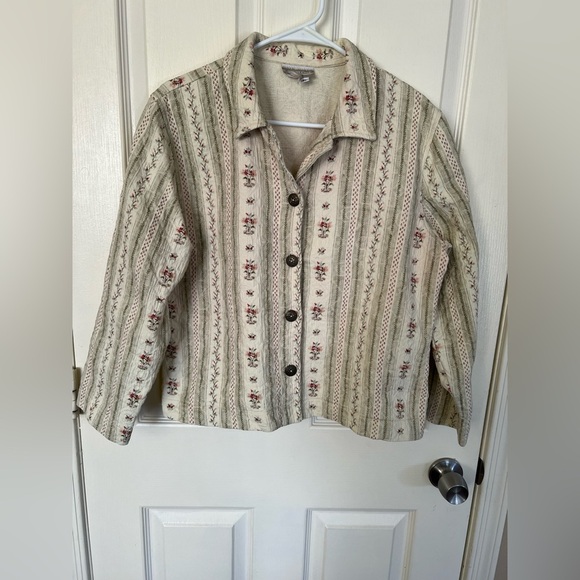 Coldwater Creek Tops - Coldwater Creek Floral Stripe Button Front Jacket Blazer Size PL Petite Large